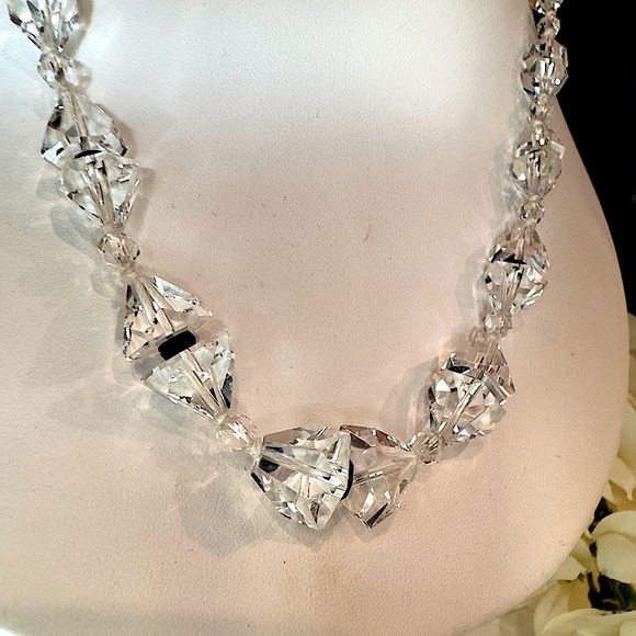 Vintage Handmade Swarovski Crystal Necklace & Earrings Matching Jewelry set 14k - Picture 7 of 16